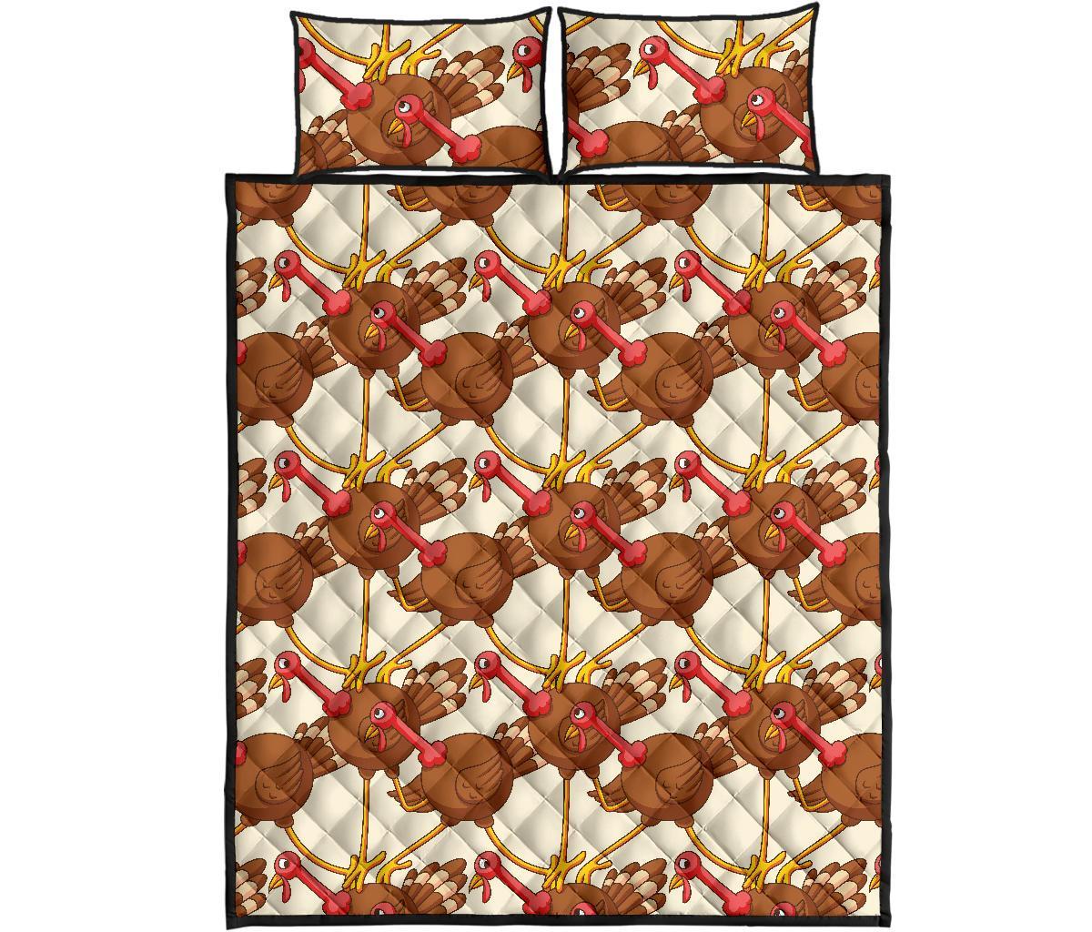 Turkey Thankgiving Pattern Print Bed Set Quilt-grizzshop