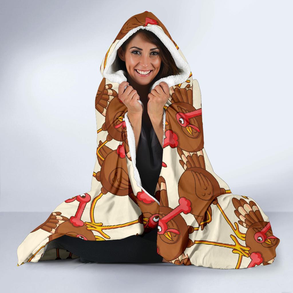 Turkey Thankgiving Pattern Print Hooded Blanket-grizzshop