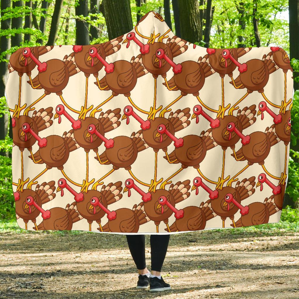 Turkey Thankgiving Pattern Print Hooded Blanket-grizzshop