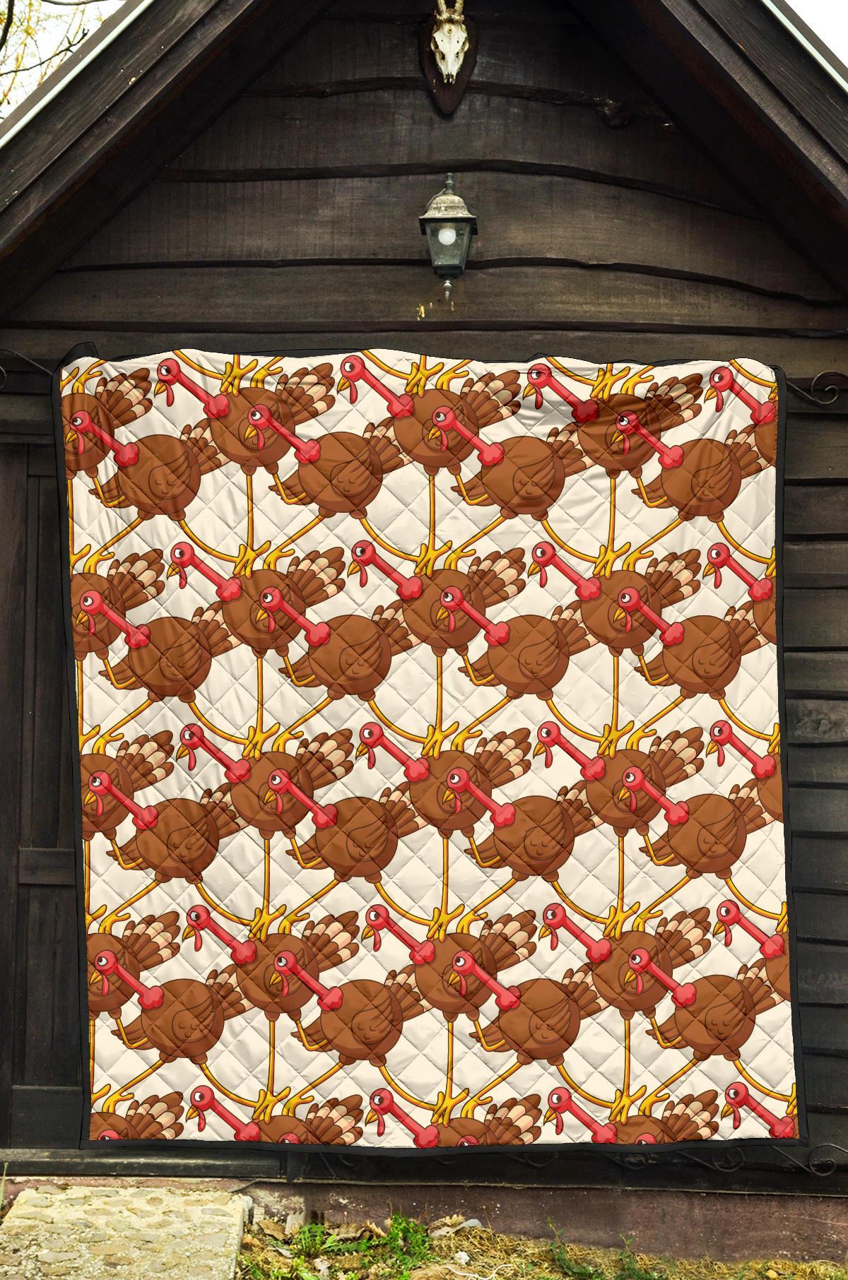 Turkey Thankgiving Pattern Print Quilt-grizzshop