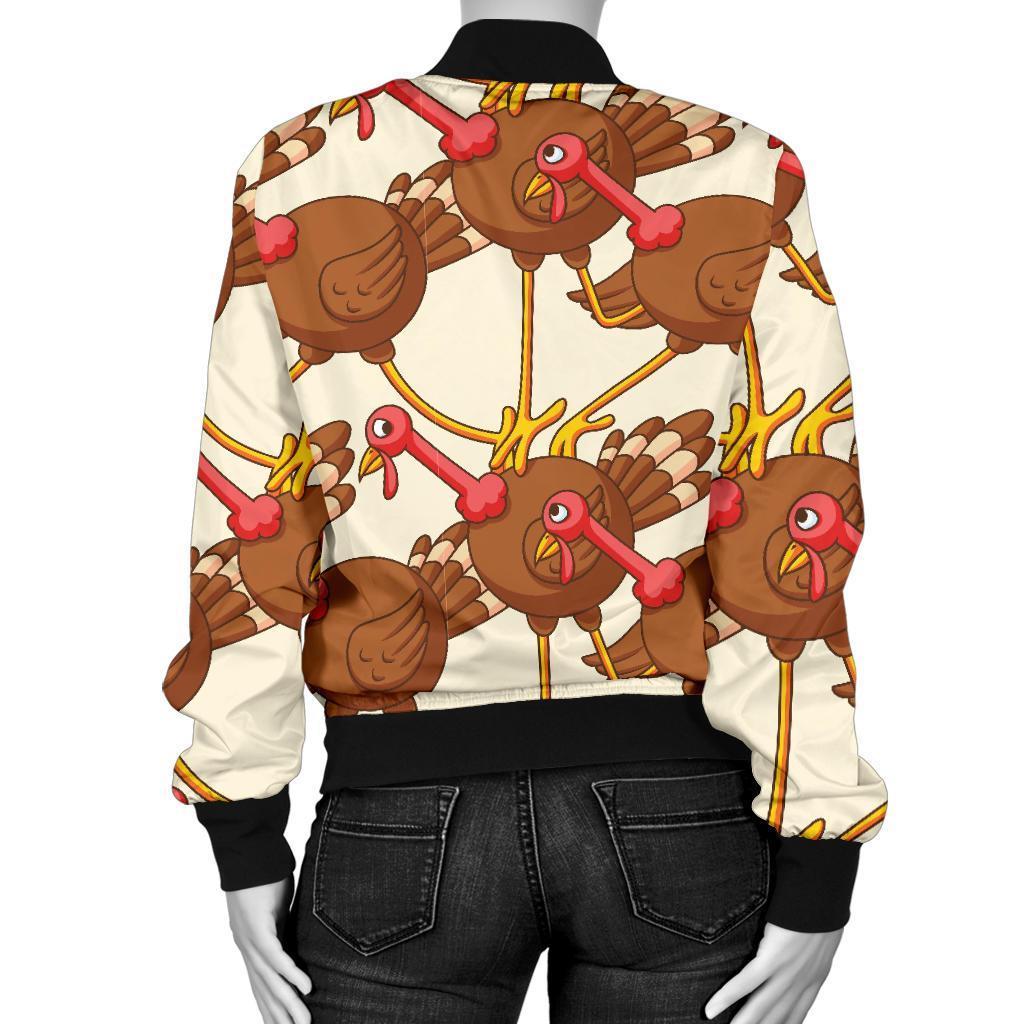 Turkey Thankgiving Pattern Print Women Casual Bomber Jacket-grizzshop