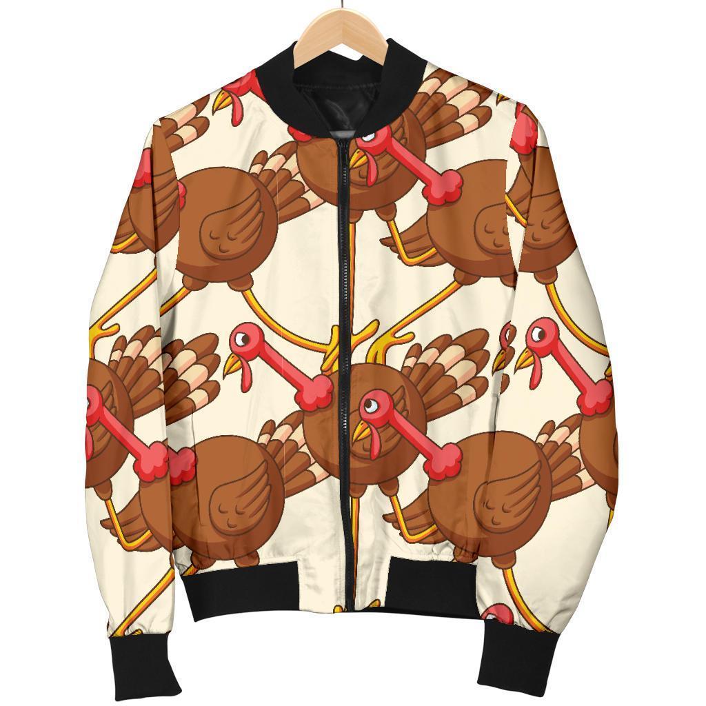 Turkey Thankgiving Pattern Print Women Casual Bomber Jacket-grizzshop