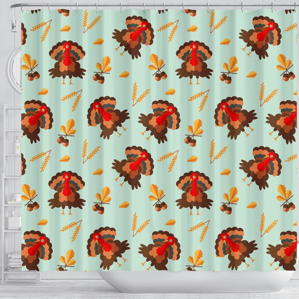 Turkey Thankgiving Print Pattern Bathroom Shower Curtain-grizzshop