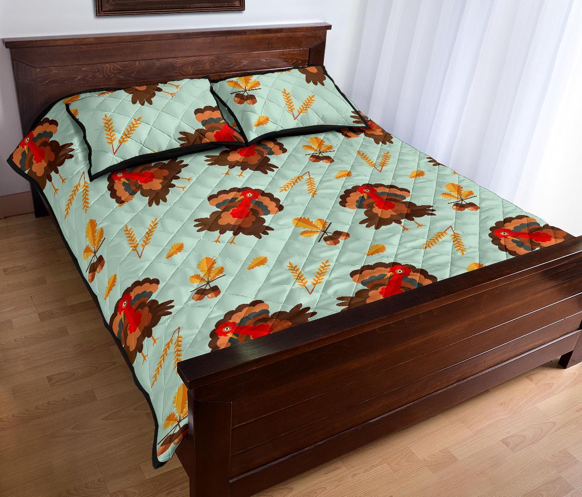 Turkey Thankgiving Print Pattern Bed Set Quilt-grizzshop