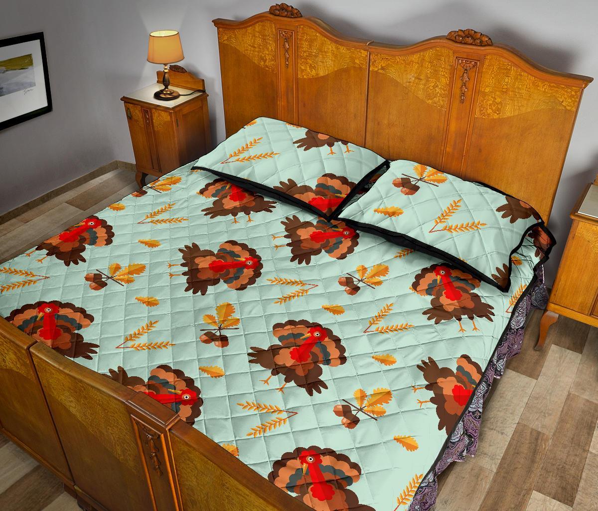 Turkey Thankgiving Print Pattern Bed Set Quilt-grizzshop