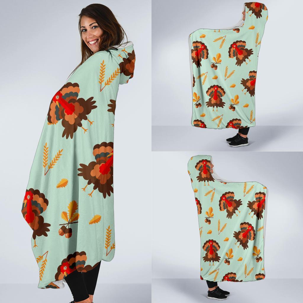 Turkey Thankgiving Print Pattern Hooded Blanket-grizzshop