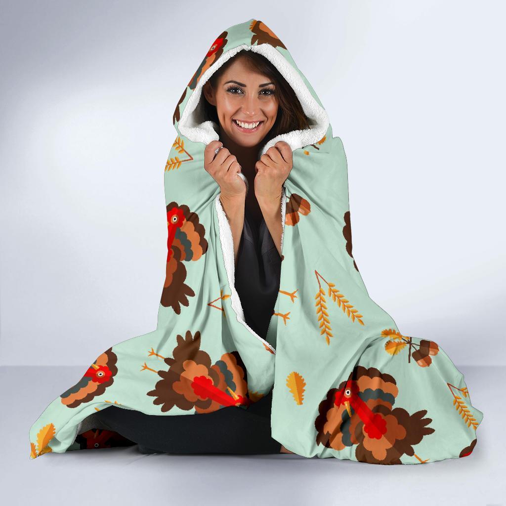 Turkey Thankgiving Print Pattern Hooded Blanket-grizzshop