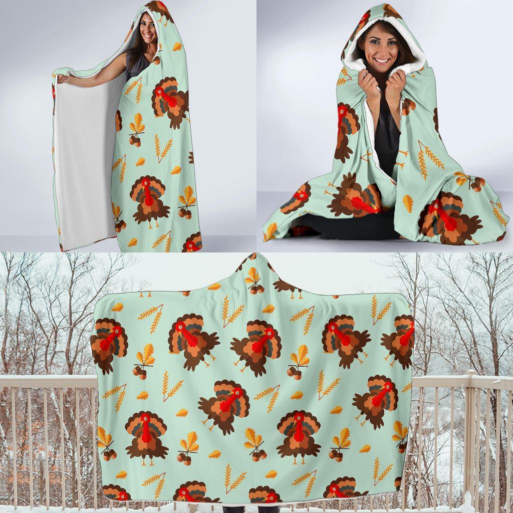 Turkey Thankgiving Print Pattern Hooded Blanket-grizzshop