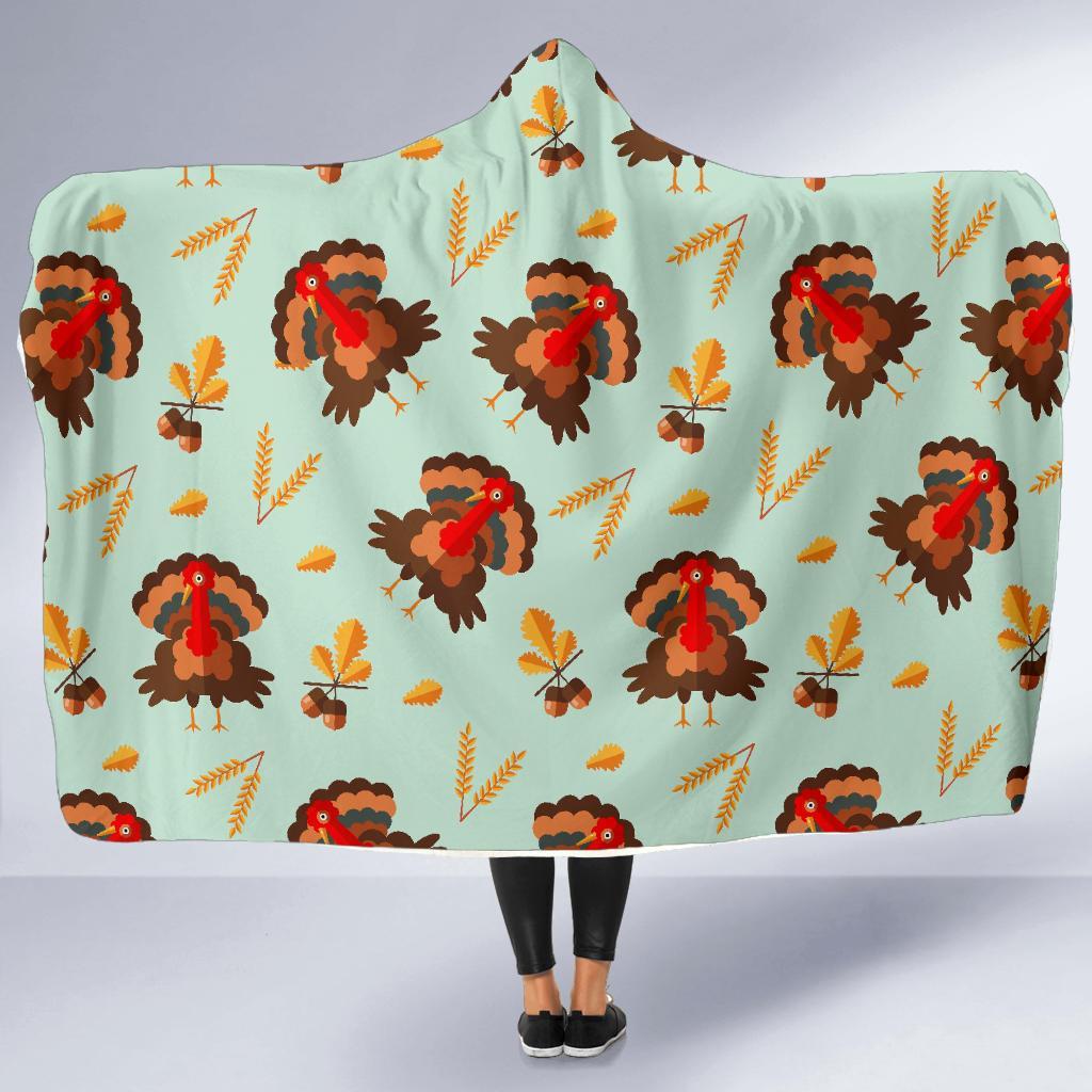 Turkey Thankgiving Print Pattern Hooded Blanket-grizzshop