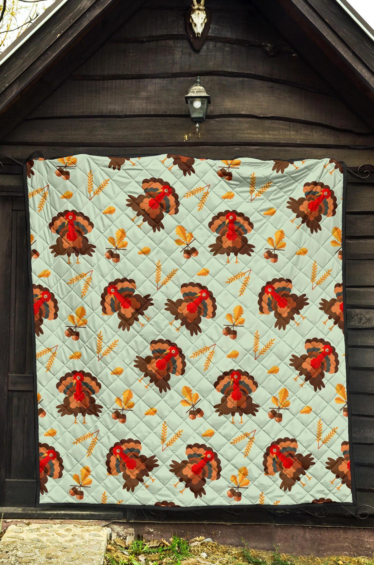 Turkey Thankgiving Print Pattern Quilt-grizzshop