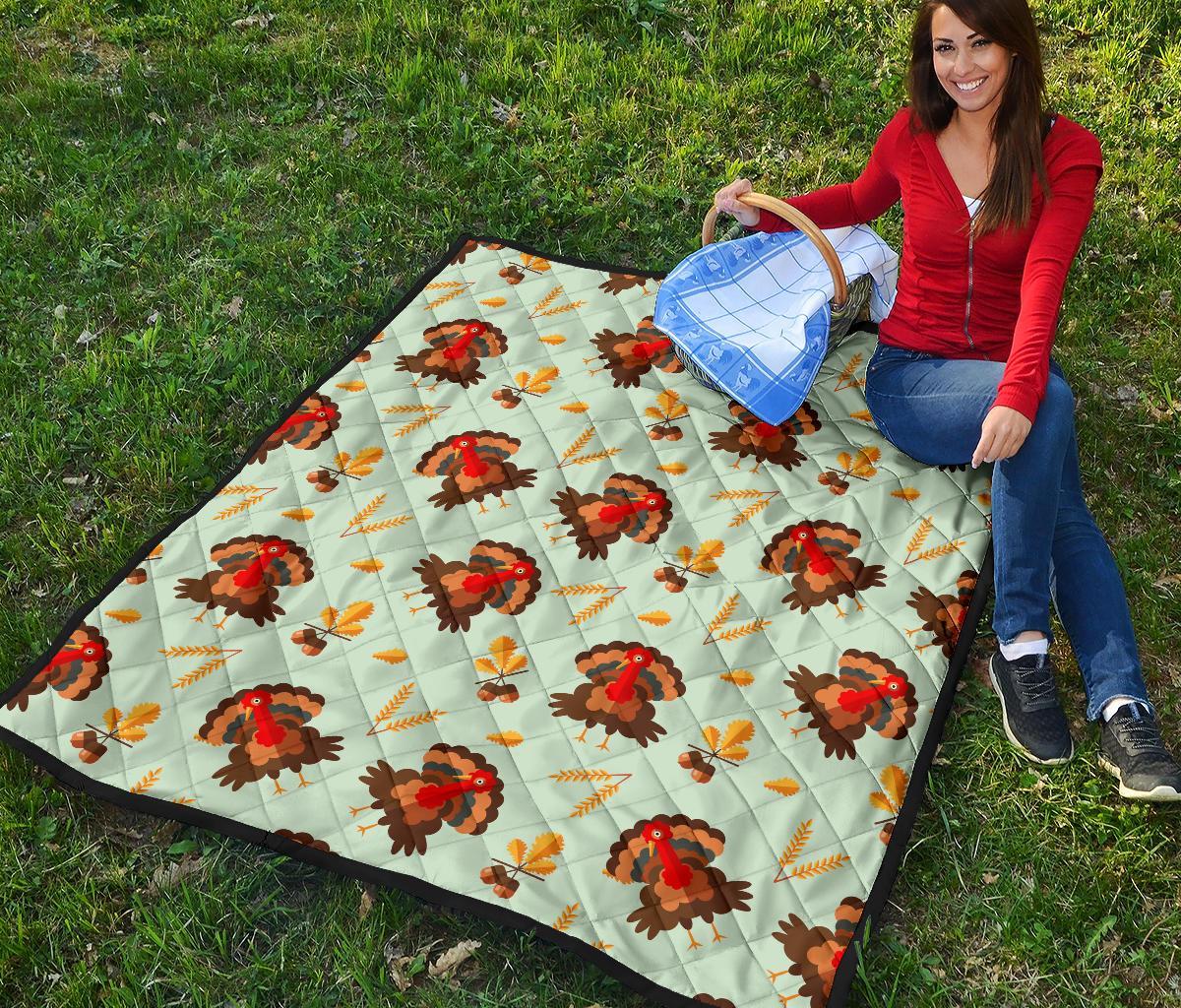 Turkey Thankgiving Print Pattern Quilt-grizzshop