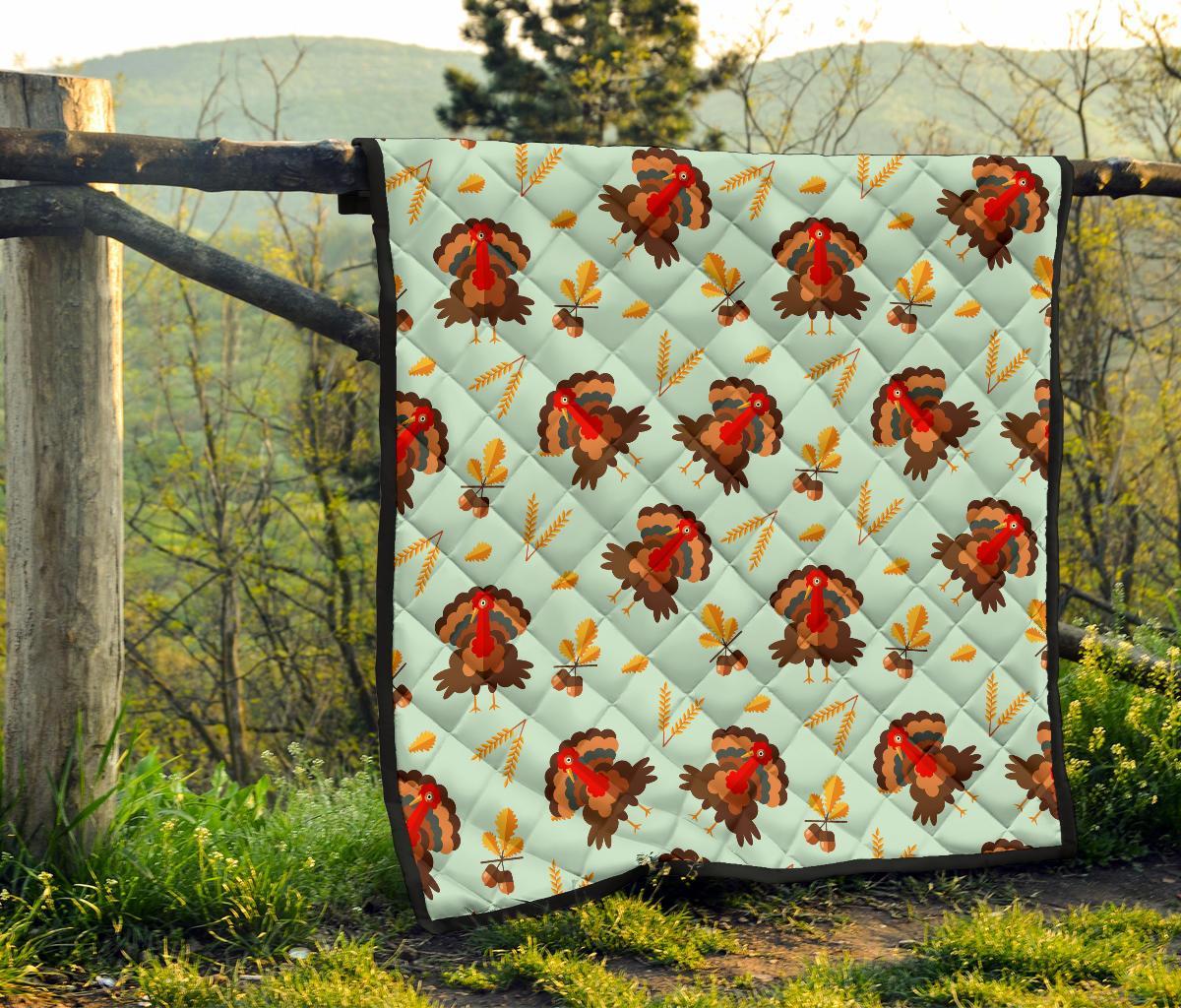 Turkey Thankgiving Print Pattern Quilt-grizzshop