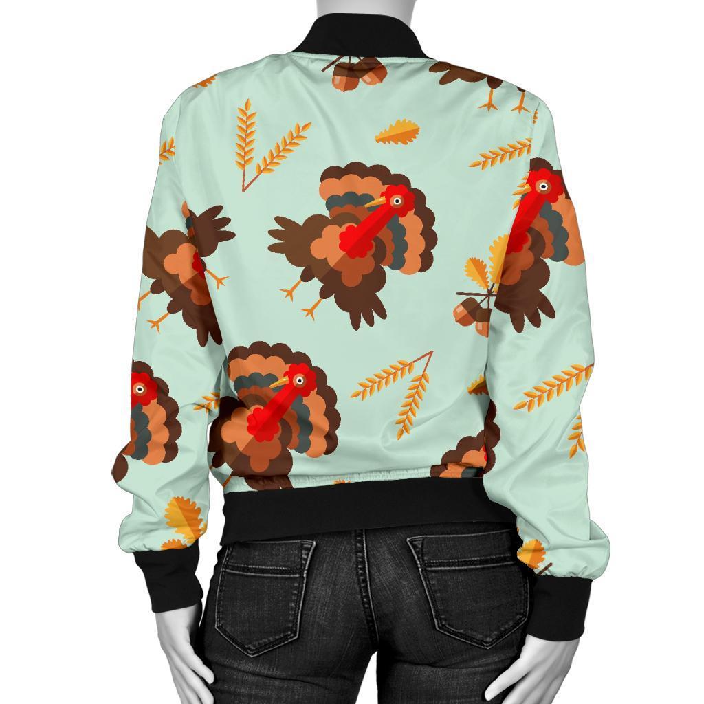 Turkey Thankgiving Print Pattern Women Casual Bomber Jacket-grizzshop