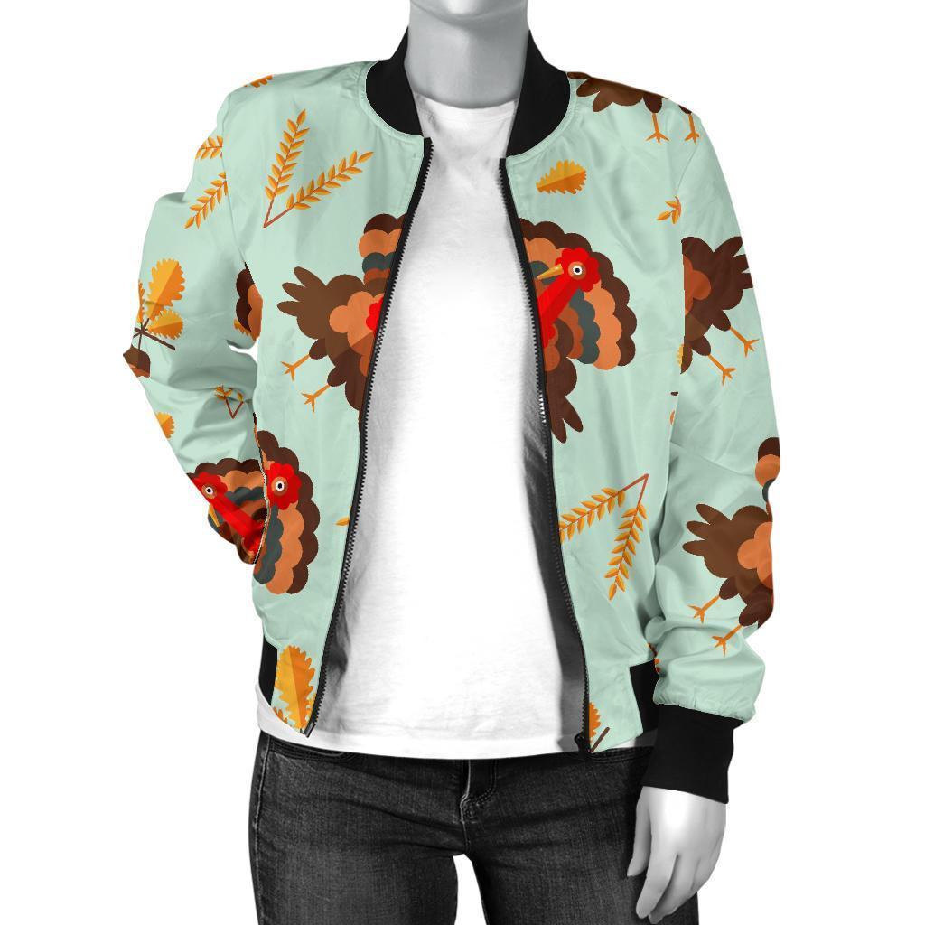 Turkey Thankgiving Print Pattern Women Casual Bomber Jacket-grizzshop