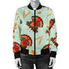 Turkey Thankgiving Print Pattern Women Casual Bomber Jacket-grizzshop