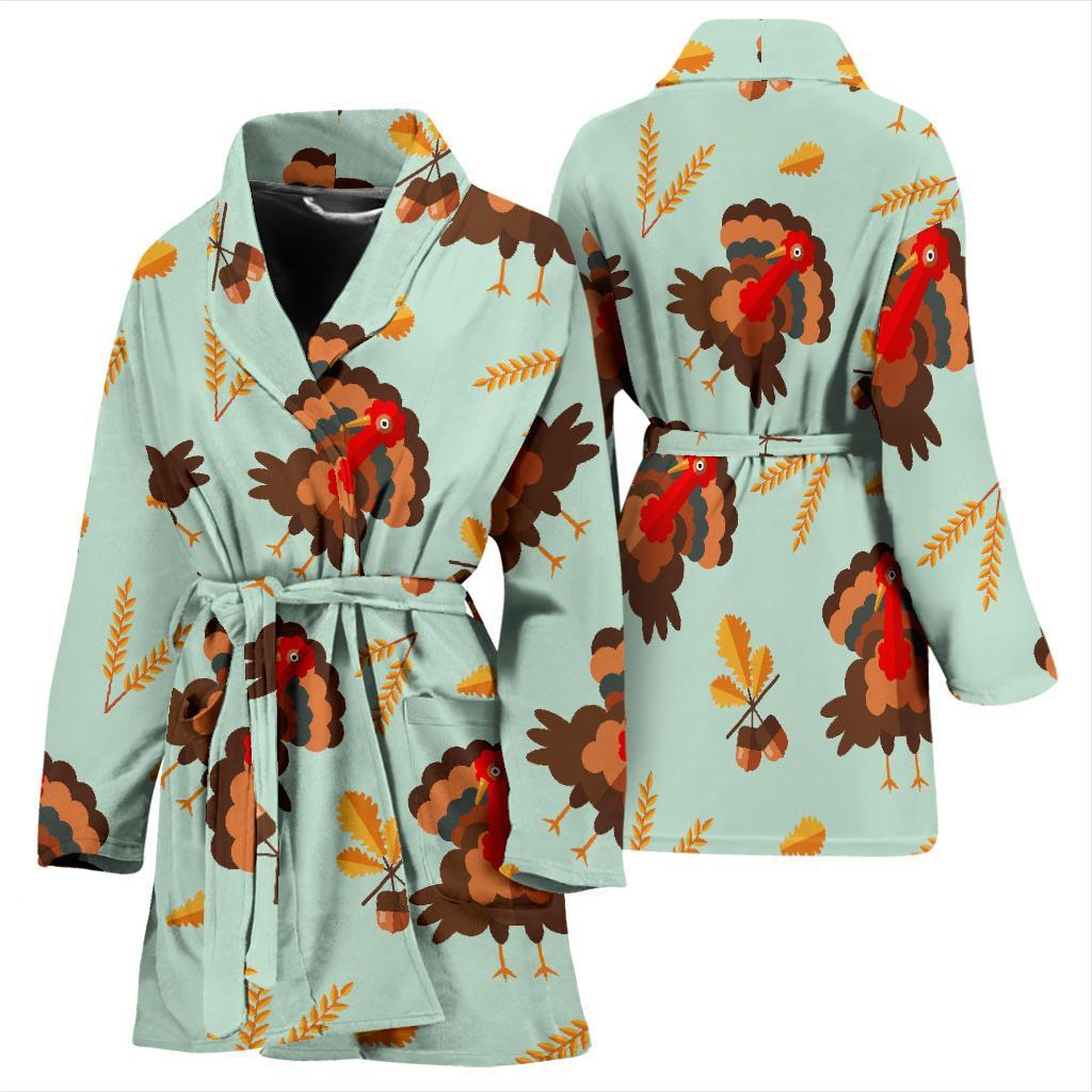 Turkey Thankgiving Print Pattern Women Long Robe-grizzshop
