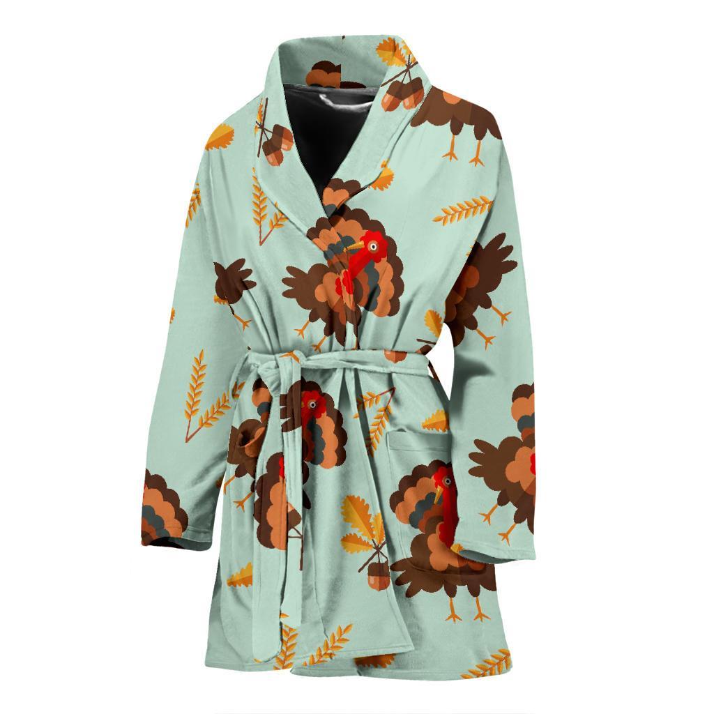 Turkey Thankgiving Print Pattern Women Long Robe-grizzshop