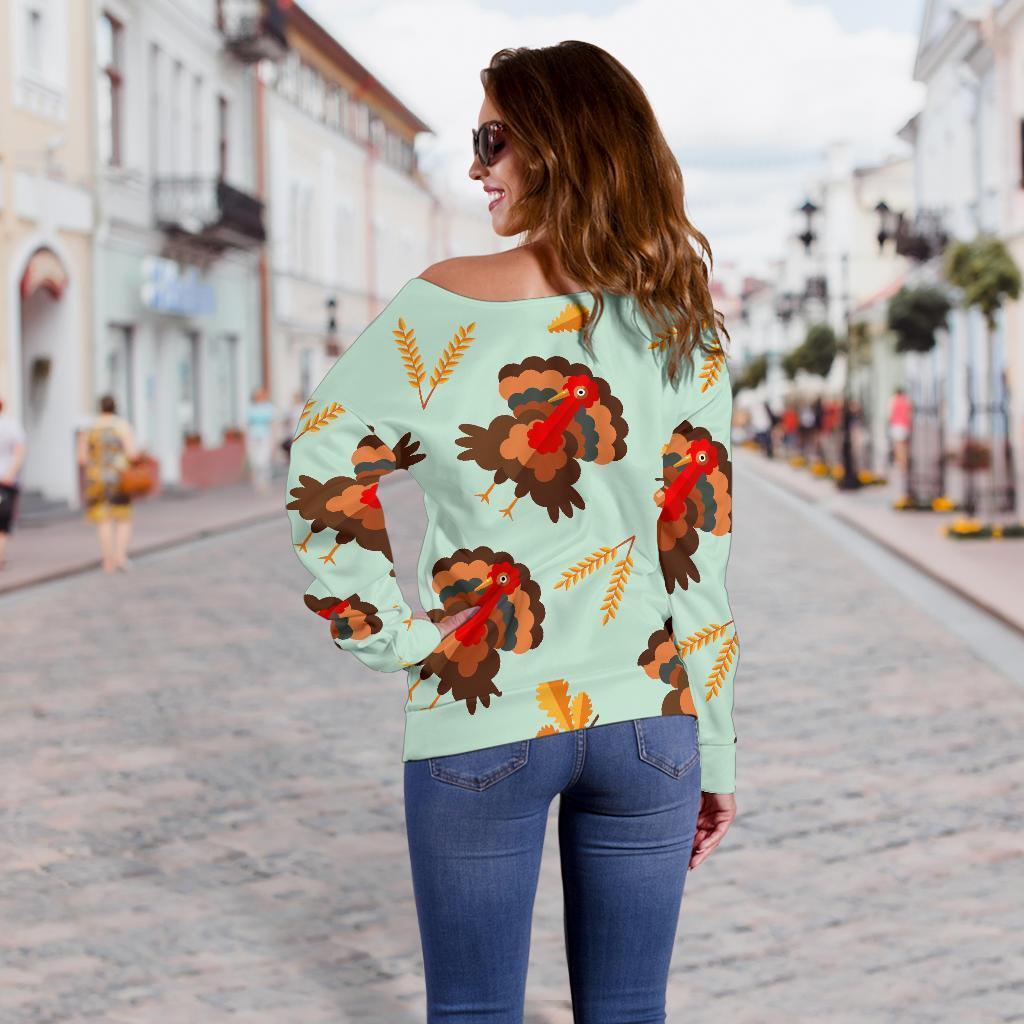 Turkey Thankgiving Print Pattern Women Off Shoulder Sweatshirt-grizzshop