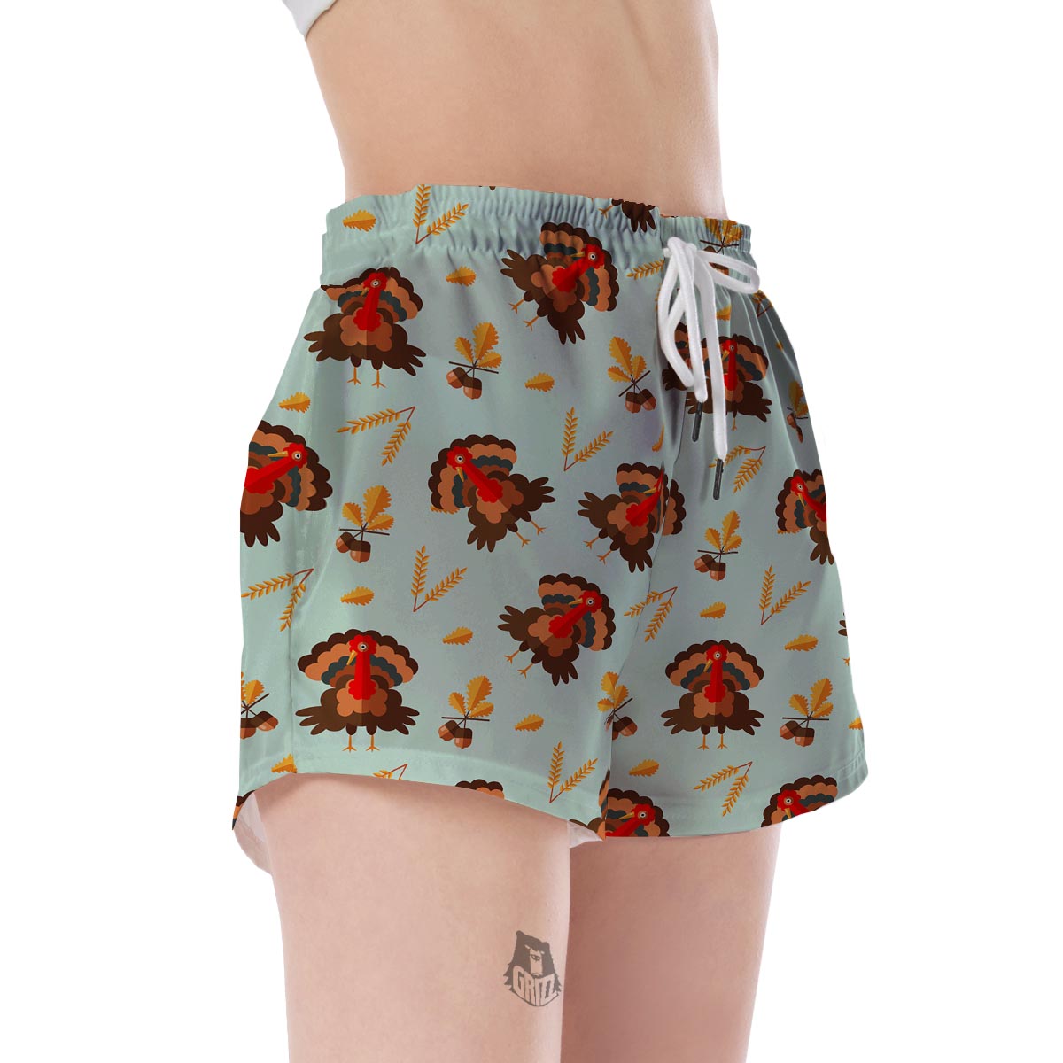 Turkey Thankgiving Print Pattern Women's Shorts-grizzshop