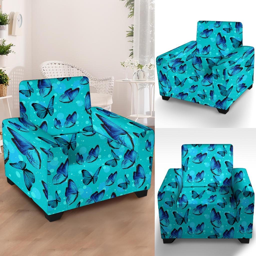 Turquoise Bubble Butterfly Print Armchair Cover-grizzshop