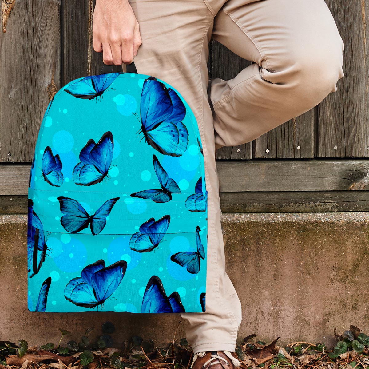 Turquoise Bubble Butterfly Print Backpack-grizzshop