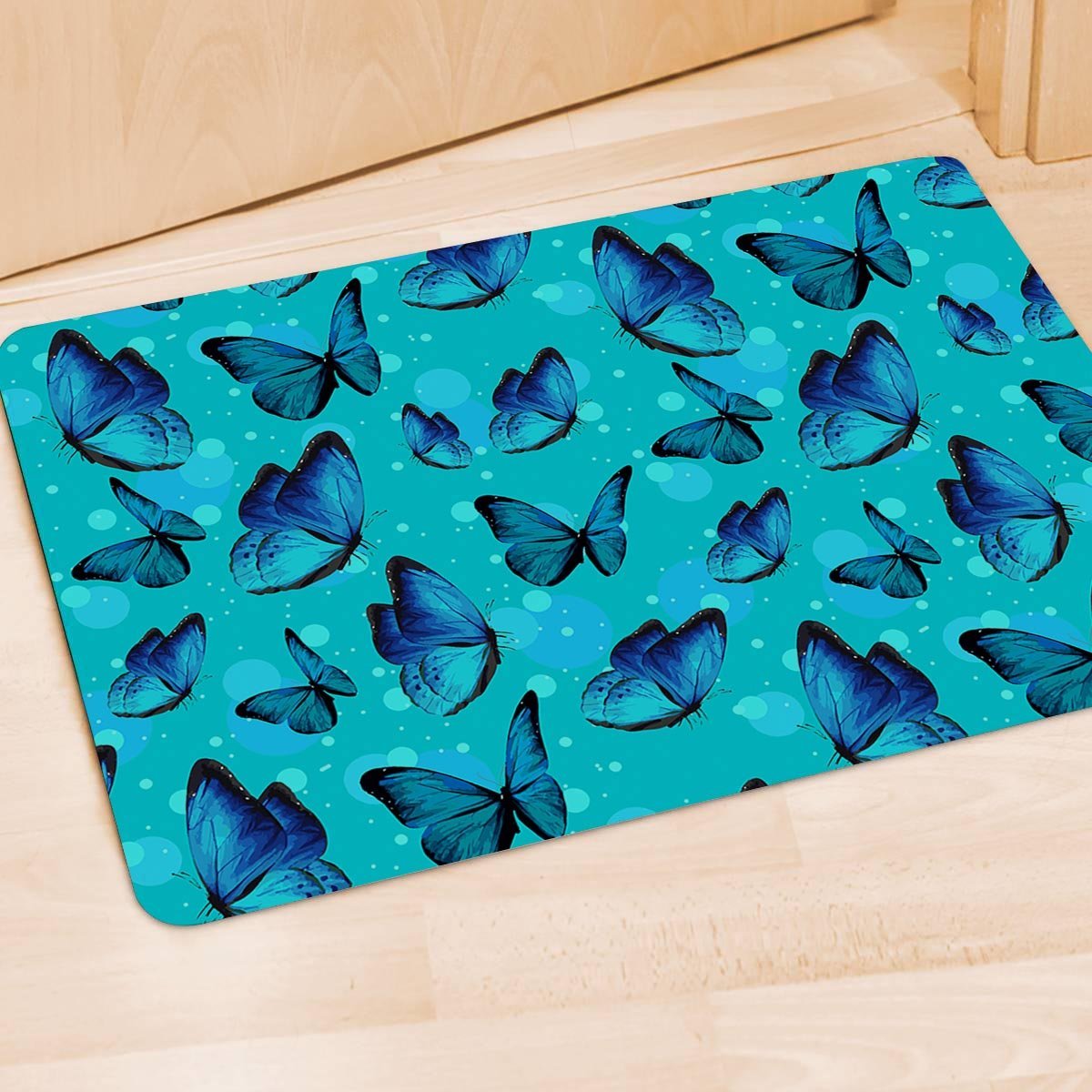 Turquoise Bubble Butterfly Print Door Mat-grizzshop