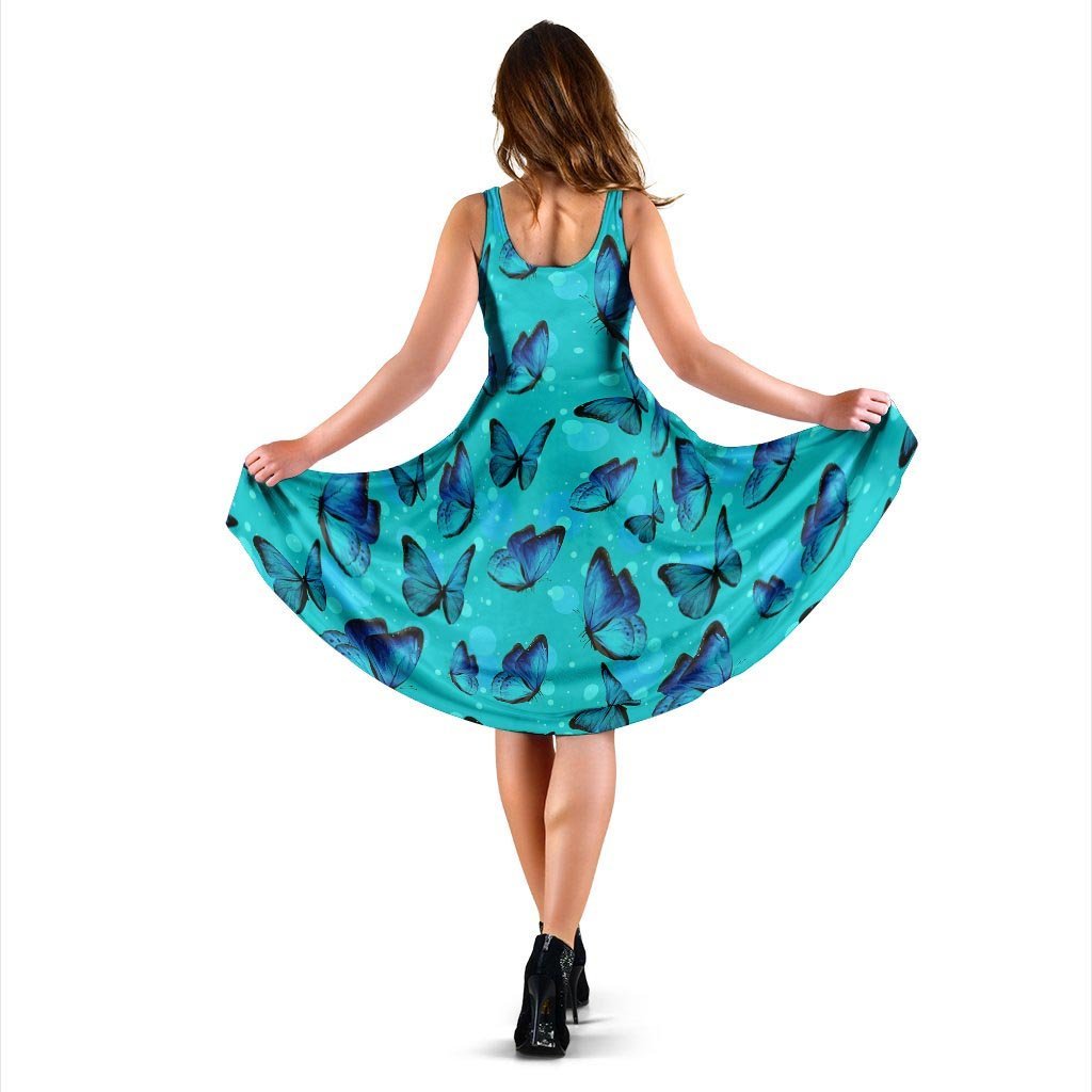 Turquoise Bubble Butterfly Print Dress-grizzshop