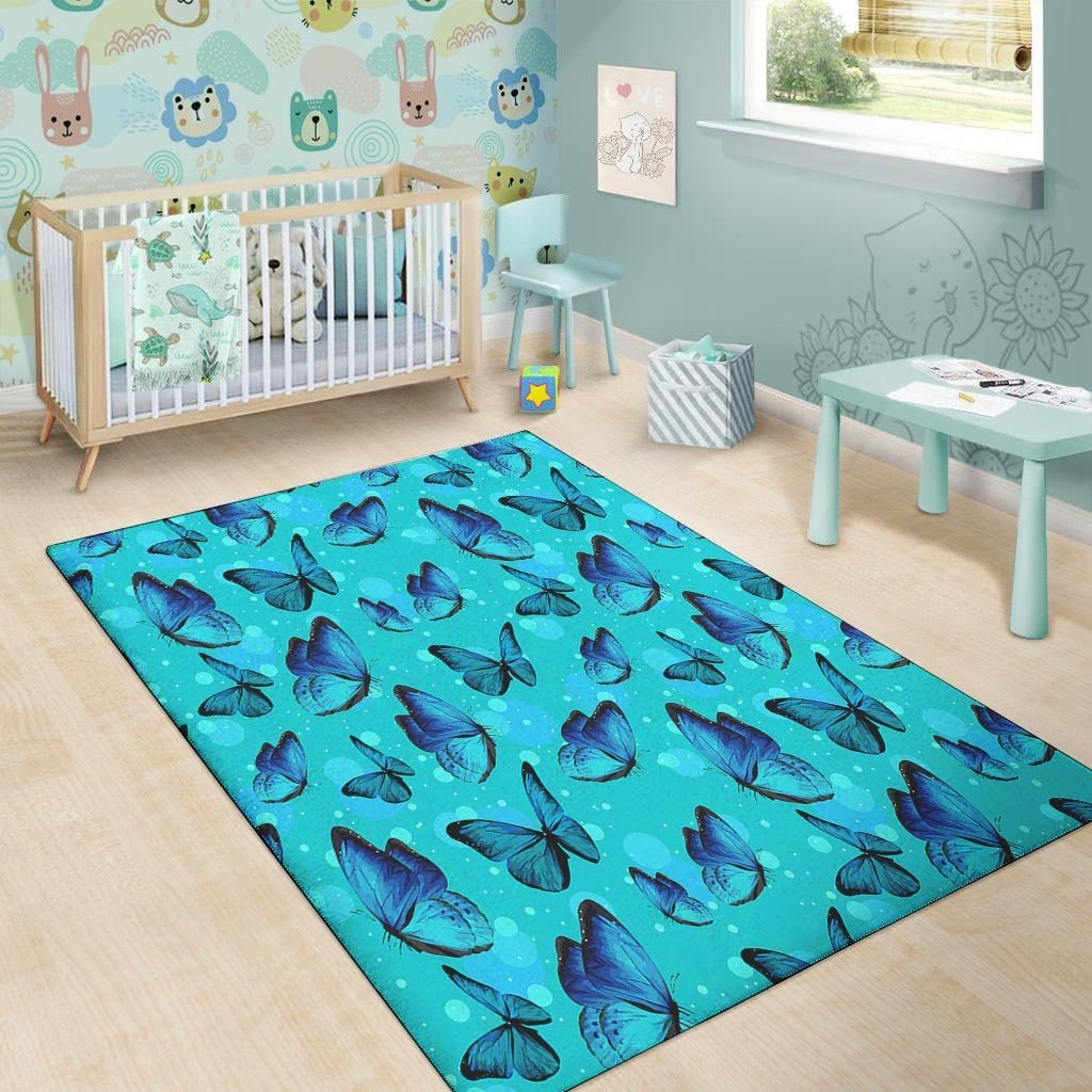 Turquoise Bubble Butterfly Print Floor Mat-grizzshop