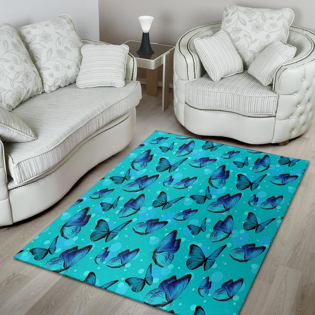 Turquoise Bubble Butterfly Print Floor Mat-grizzshop