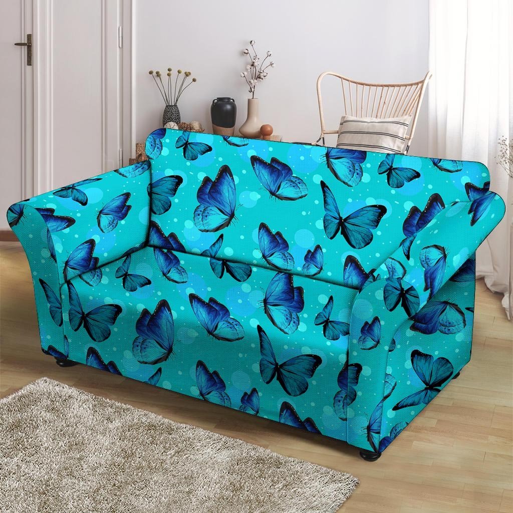 Turquoise Bubble Butterfly Print Loveseat Cover-grizzshop