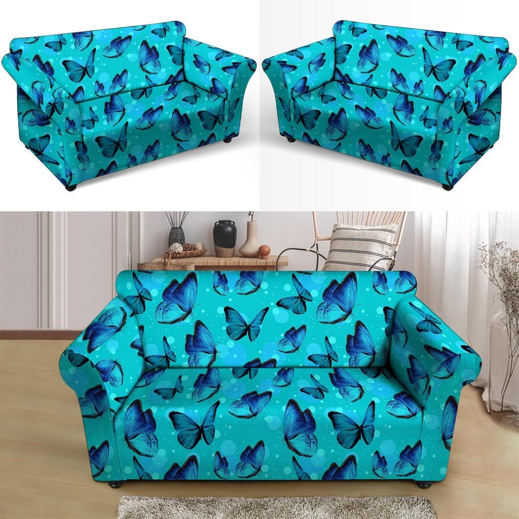 Turquoise Bubble Butterfly Print Loveseat Cover-grizzshop