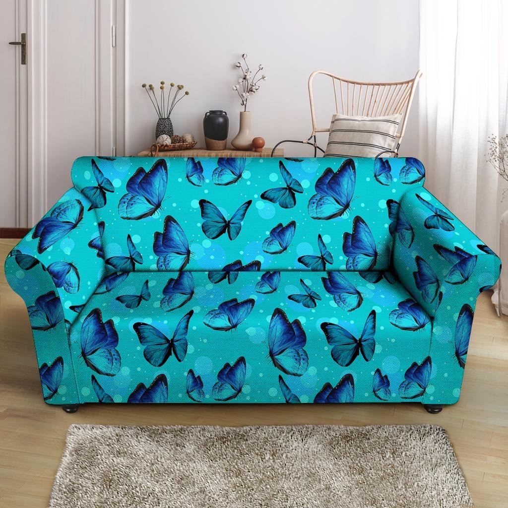 Turquoise Bubble Butterfly Print Loveseat Cover-grizzshop