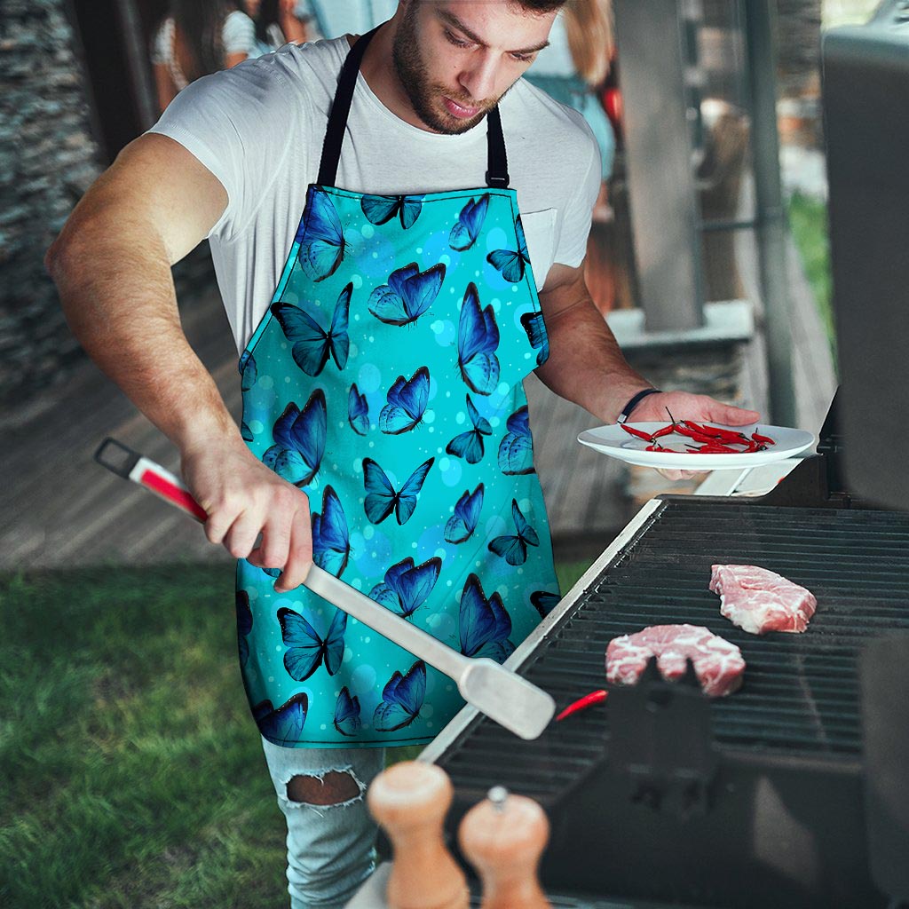 Turquoise Bubble Butterfly Print Men's Apron-grizzshop