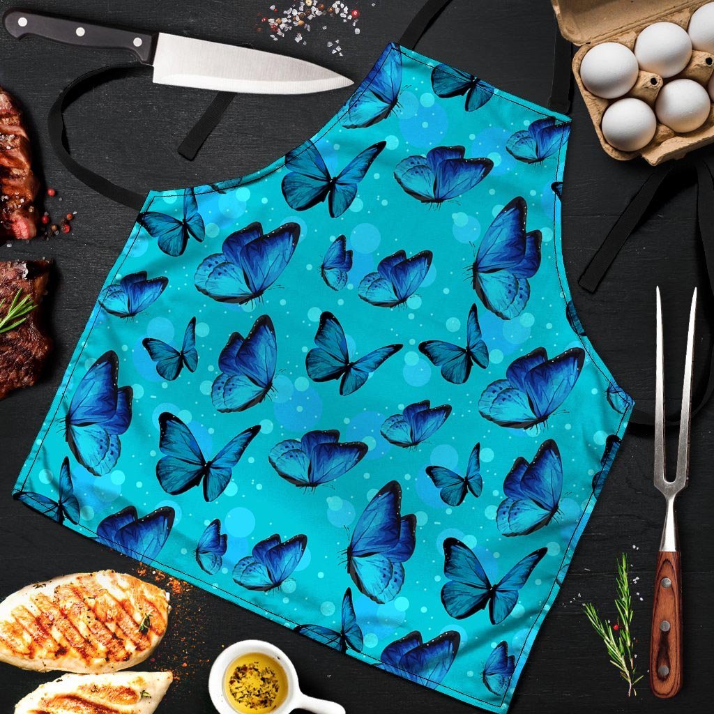 Turquoise Bubble Butterfly Print Men's Apron-grizzshop