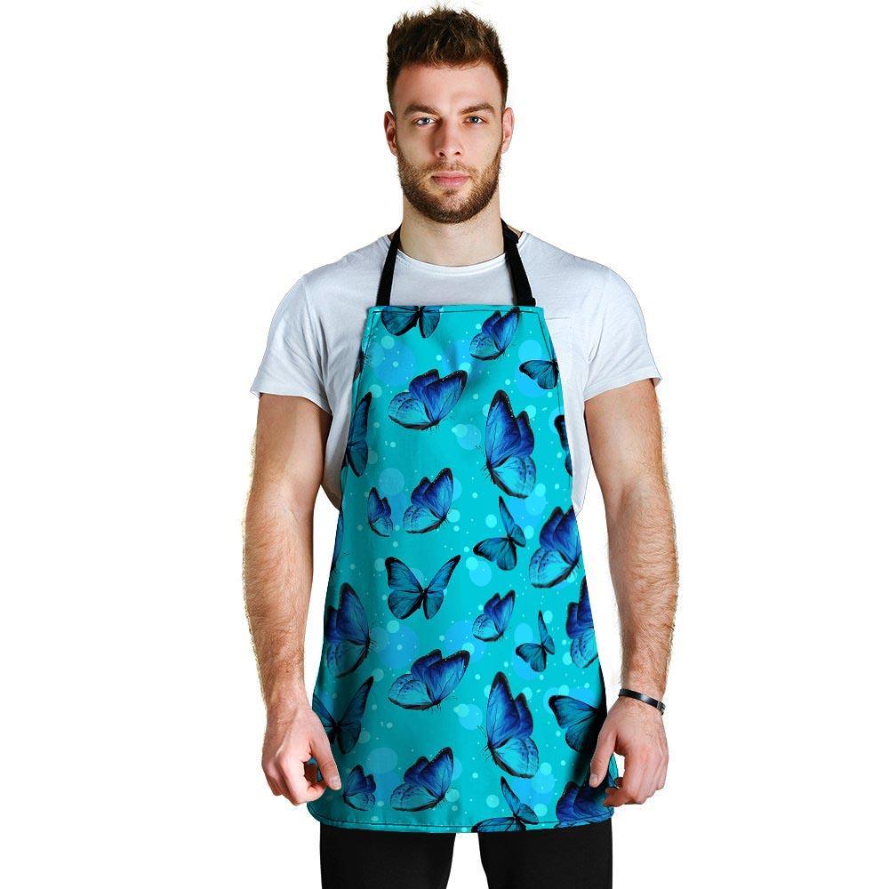 Turquoise Bubble Butterfly Print Men's Apron-grizzshop