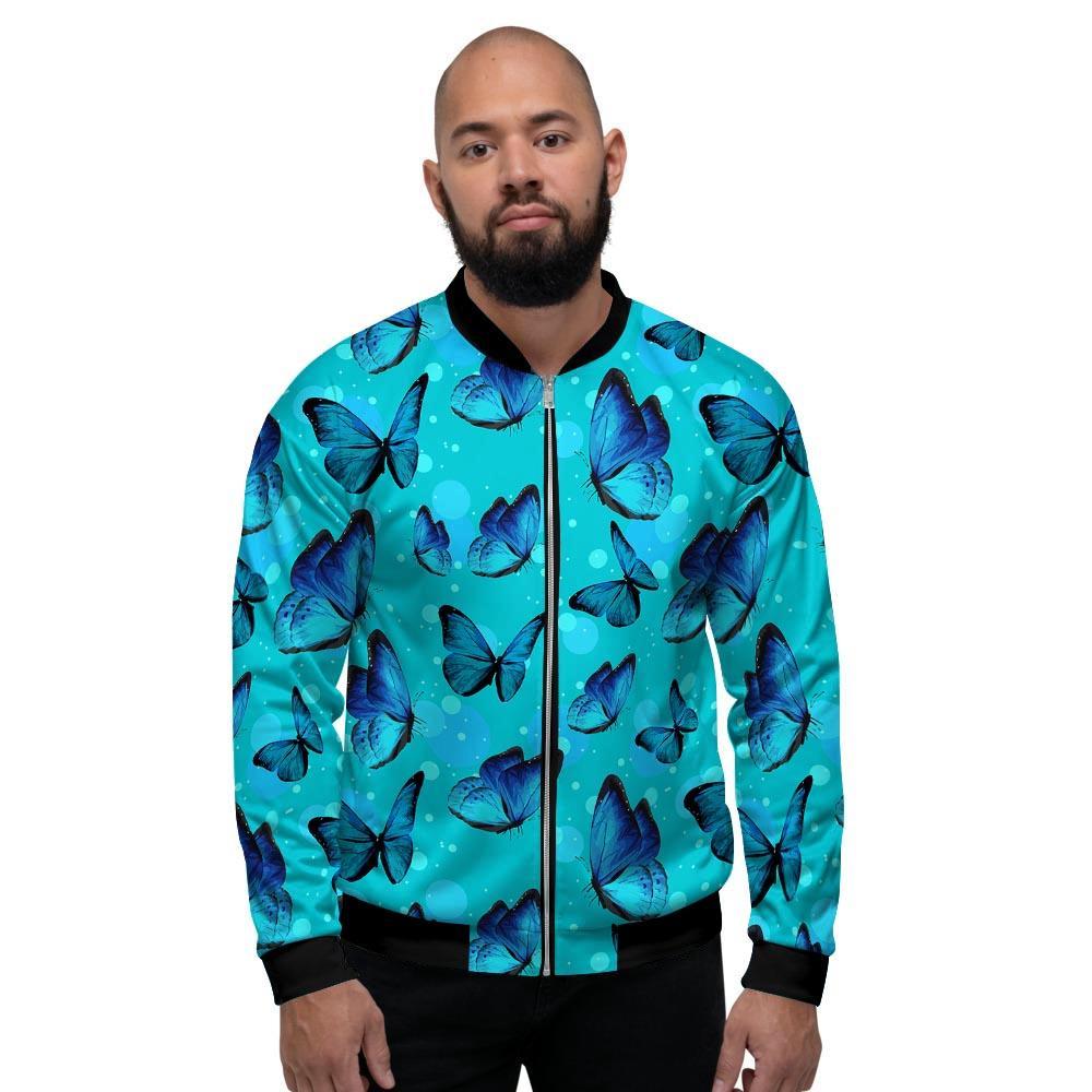 Turquoise Bubble Butterfly Print Men's Bomber Jacket-grizzshop