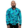 Turquoise Bubble Butterfly Print Men's Bomber Jacket-grizzshop