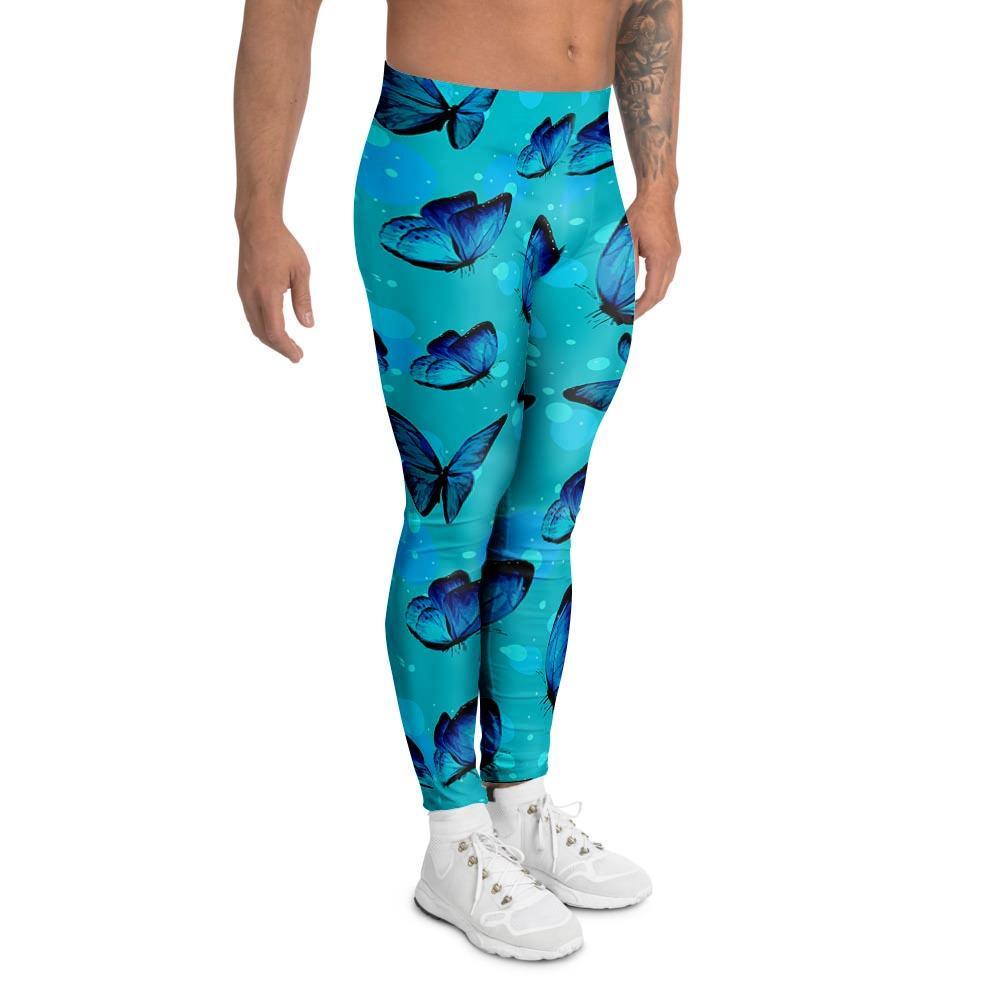 Turquoise Bubble Butterfly Print Men's Leggings-grizzshop