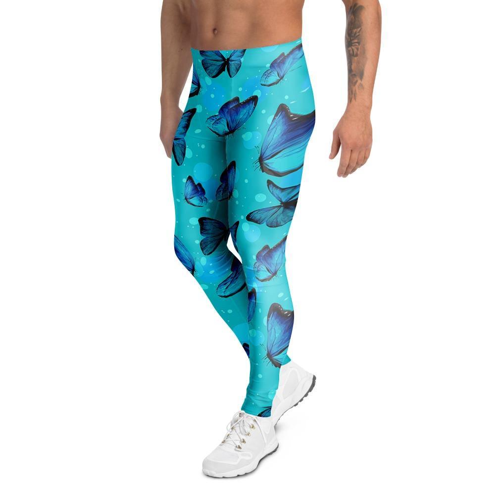 Turquoise Bubble Butterfly Print Men's Leggings-grizzshop