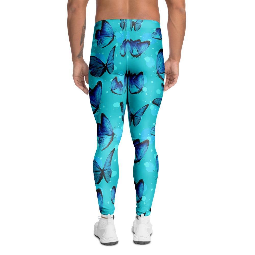 Turquoise Bubble Butterfly Print Men's Leggings-grizzshop