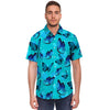 Turquoise Bubble Butterfly Print Men's Short Sleeve Shirt-grizzshop