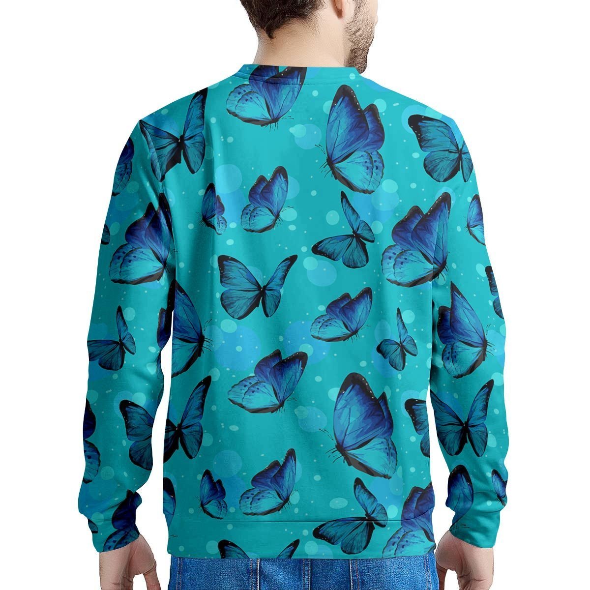 Turquoise Bubble Butterfly Print Men's Sweatshirt-grizzshop