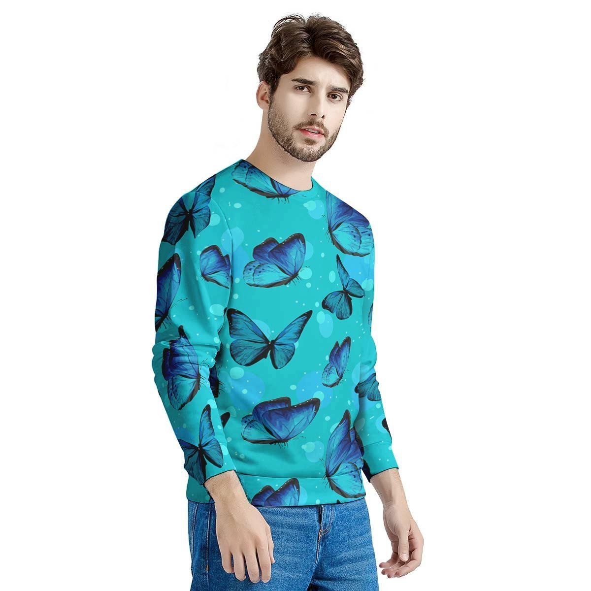 Turquoise Bubble Butterfly Print Men's Sweatshirt-grizzshop