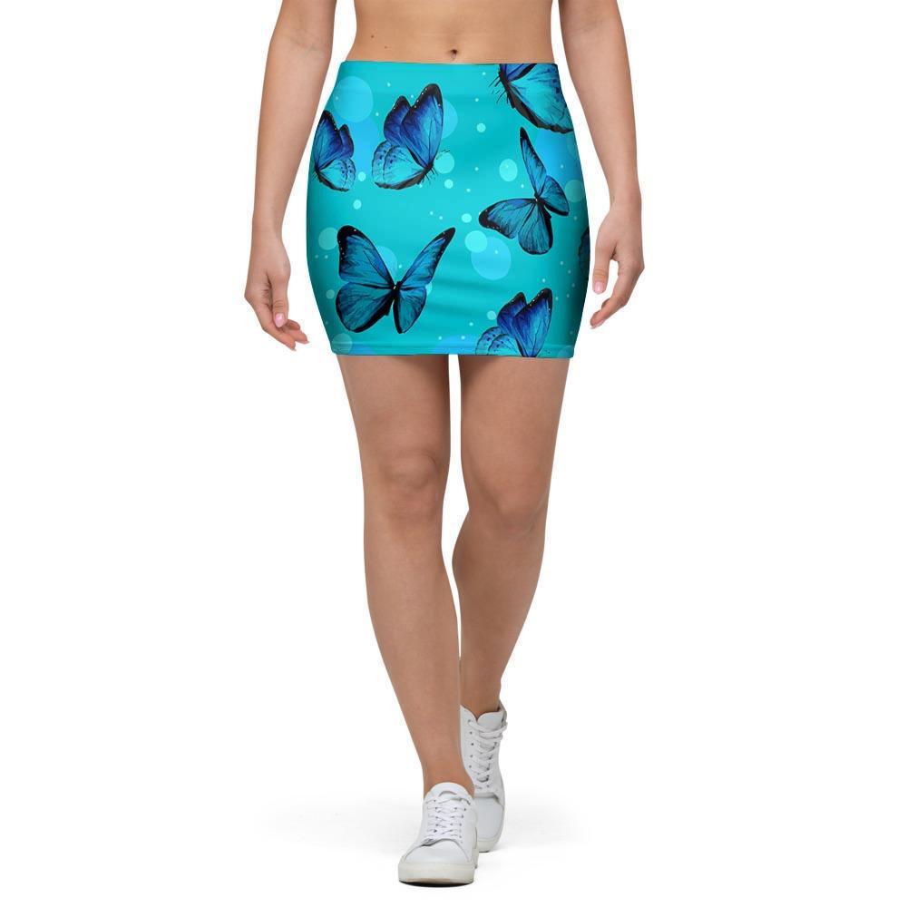 Turquoise Bubble Butterfly Print Mini Skirt-grizzshop