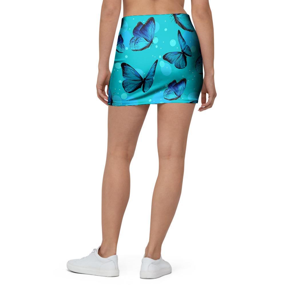 Turquoise Bubble Butterfly Print Mini Skirt-grizzshop