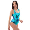 Turquoise Bubble Butterfly Print One Piece Swimsuite-grizzshop