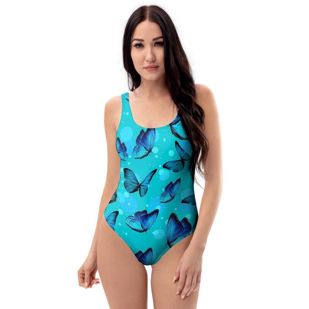 Turquoise Bubble Butterfly Print One Piece Swimsuite-grizzshop