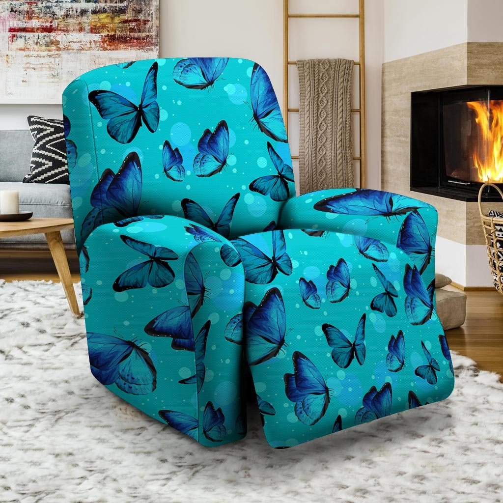 Turquoise Bubble Butterfly Print Recliner Cover-grizzshop