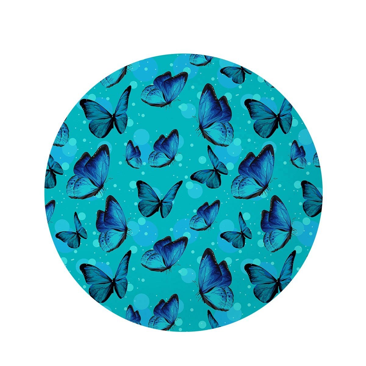 Turquoise Bubble Butterfly Print Round Rug-grizzshop