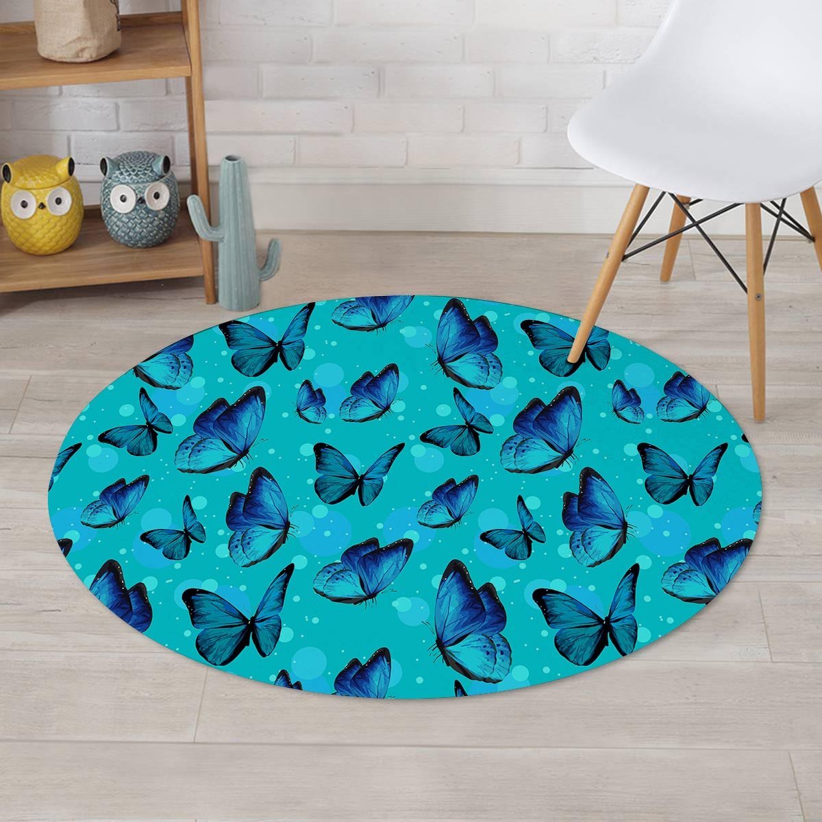 Turquoise Bubble Butterfly Print Round Rug-grizzshop